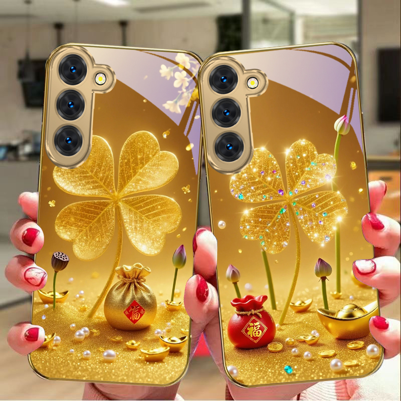 Tablet S9 Fe Accessories - Een enorm gouden klaverblad hoesje van