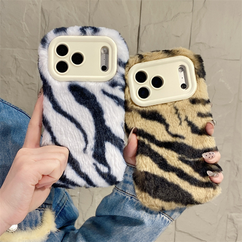 Apple Iphone 15 - Luxe zebra-patroon pluche telefoonhoesje voor iPhone